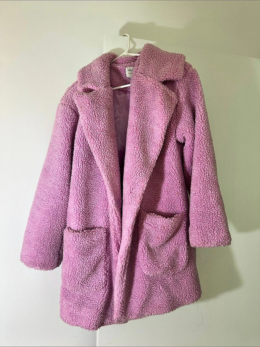 Forever 21 Faux Shearling Teddy Coat Pink